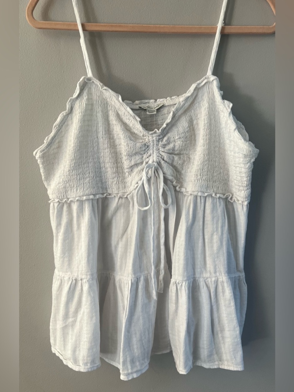 American Eagle Outfitters White Smocked Tie-Front Camisole